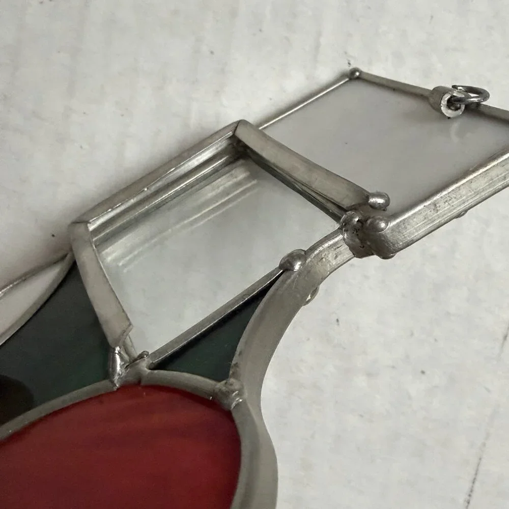 Stained Glass Suncatcher Ornament Christmas Stocking Window Photo Frame 4‎ In